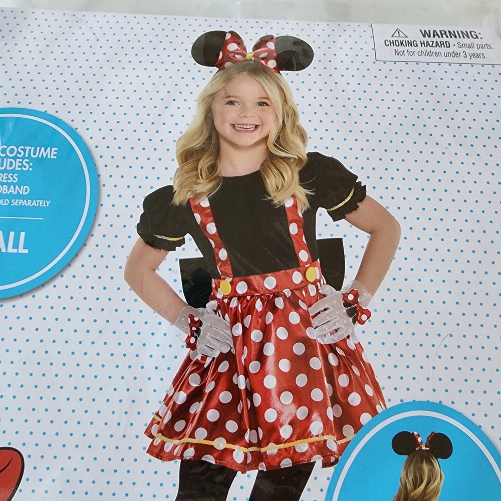 Disney Minnie Mouse Dress Costume Headband Set Girls Small 4-6 Years Polka Dot